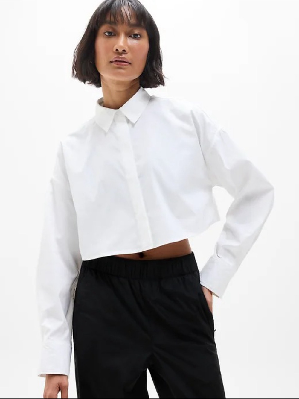NWT Athleta Midday Ultra Cropped White Button-Down Shirt with Classic Collar S